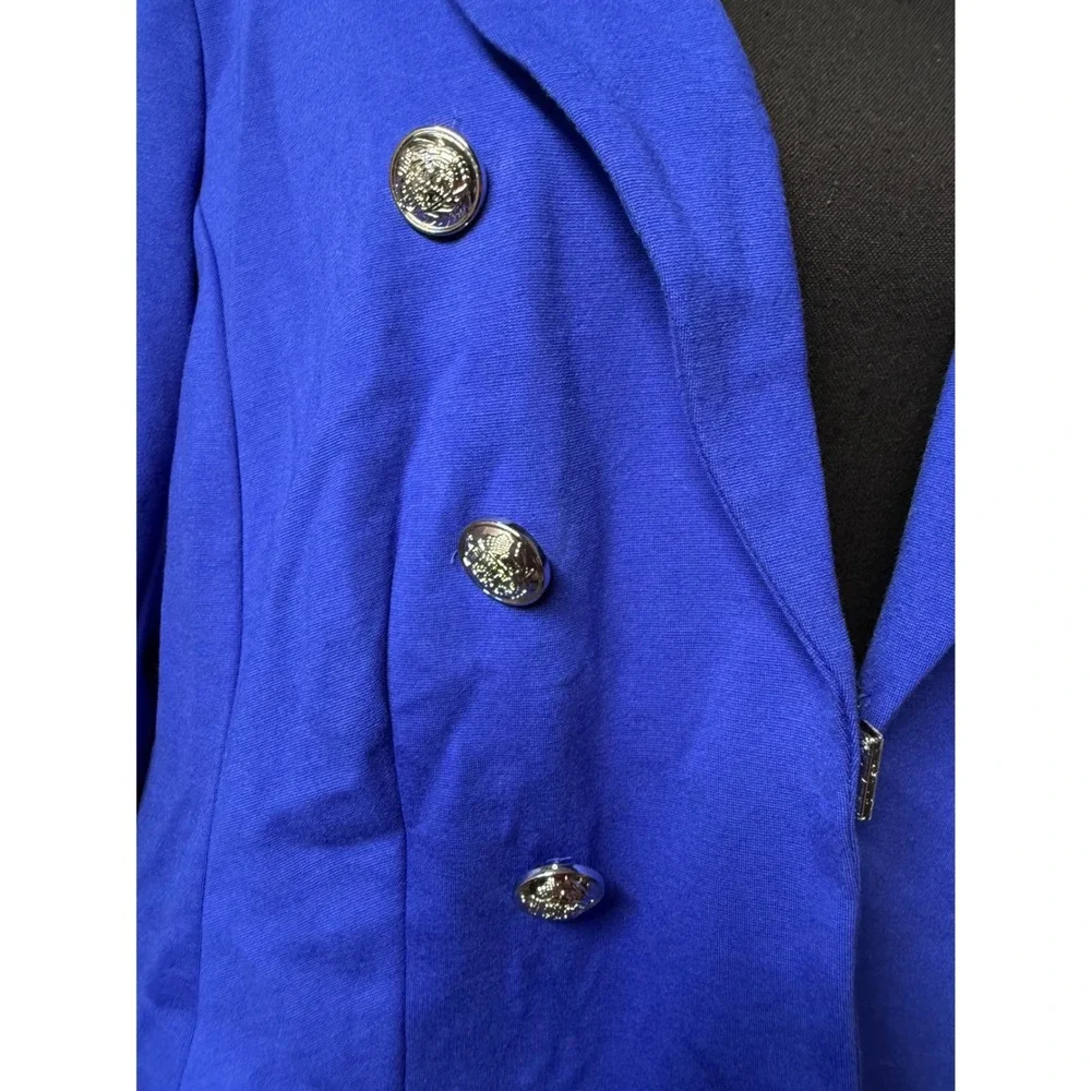 Lane Bryant Blue Bryant Blazer 18 Silver Button‎ Faux Leather Trim AS IS Repair